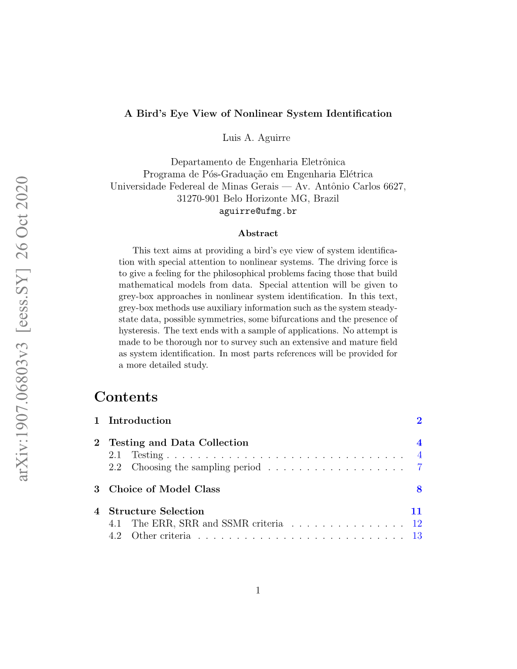 Arxiv:1907.06803V3 [Eess.SY] 26 Oct 2020 3 Choice of Model Class8