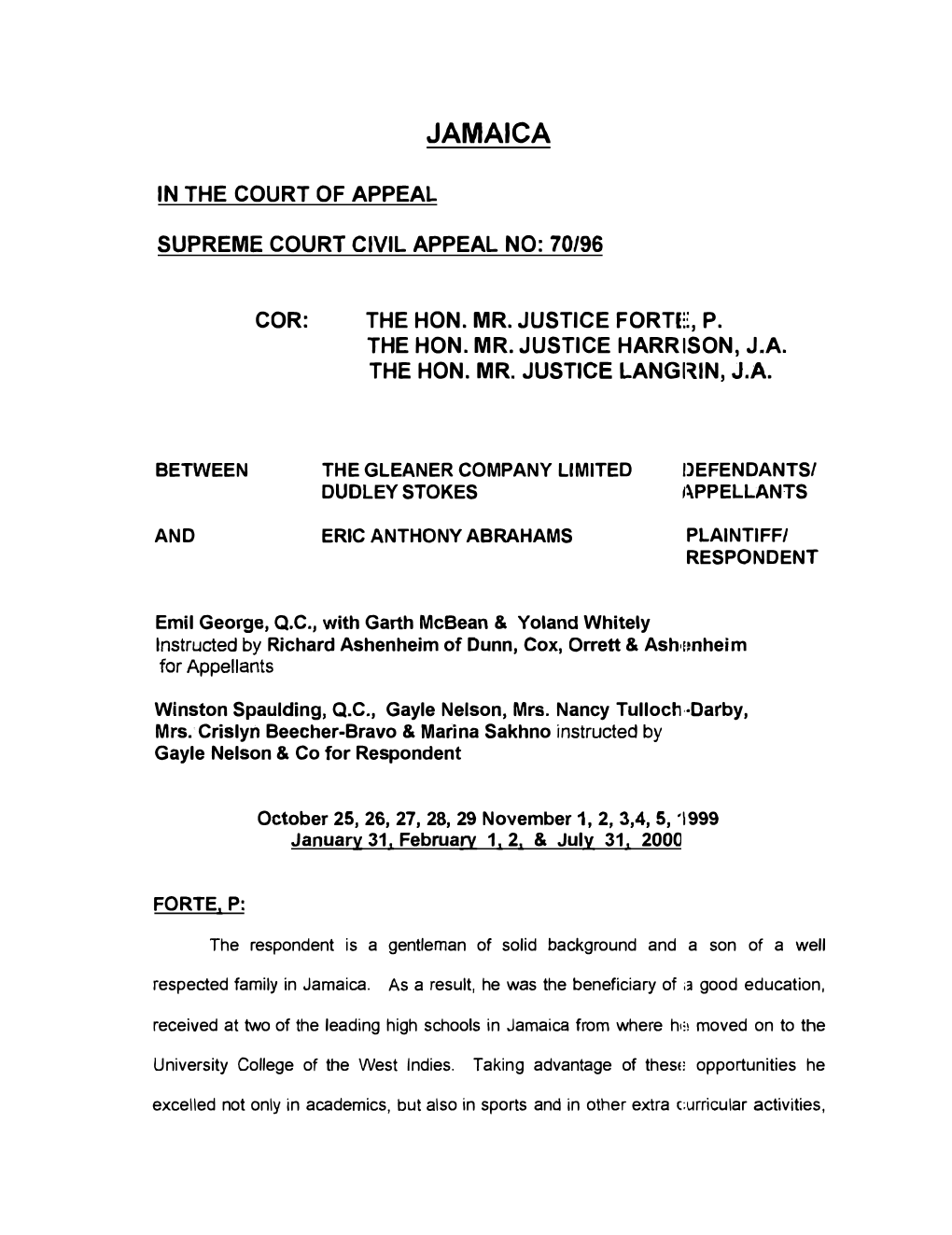 Gleaner Company Ltd., Stokes (Dudley) V. Abrahams (Eric Anthony).Pdf