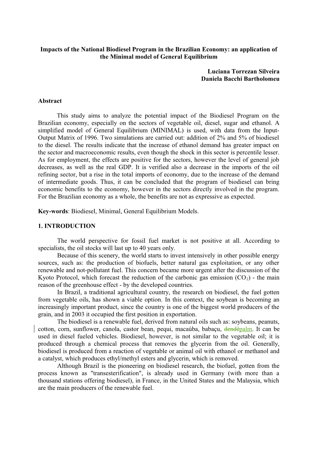 Impacts of the National Biodiesel Program in the Brazilian Economy: an Application Of