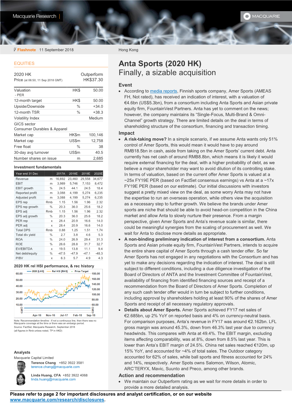 Anta Sports (2020 HK) Finally, a Sizable Acquisition