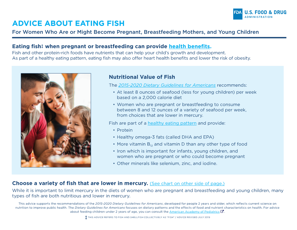 ADVICE ABOUT EATING FISH for Women Who Are Or Might Become Pregnant, Breastfeeding Mothers, and Young Children