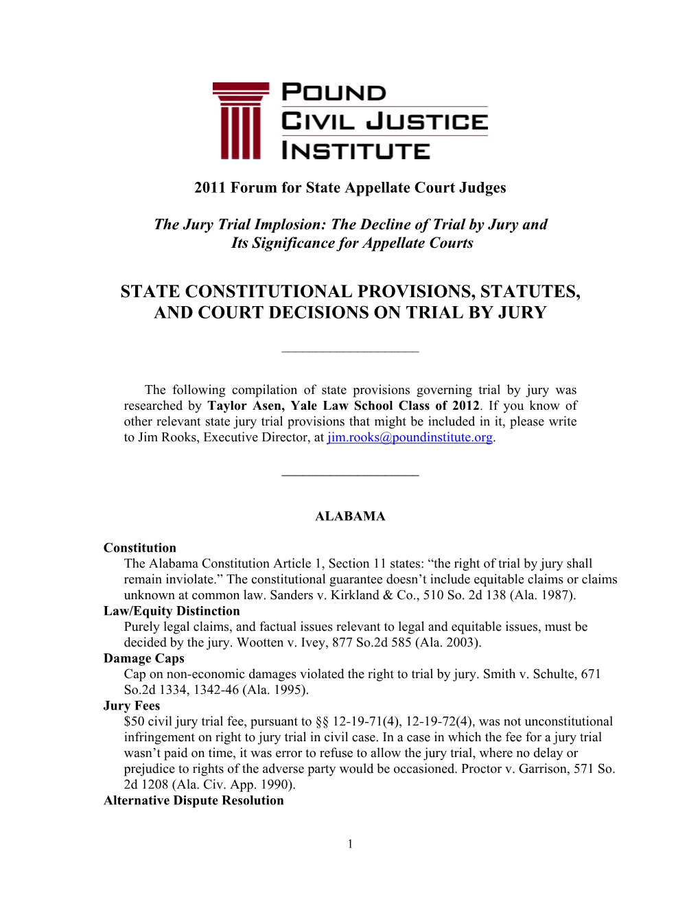 State Constitutional Provisions, Statutes, and Court Decisions on Trial by Jury