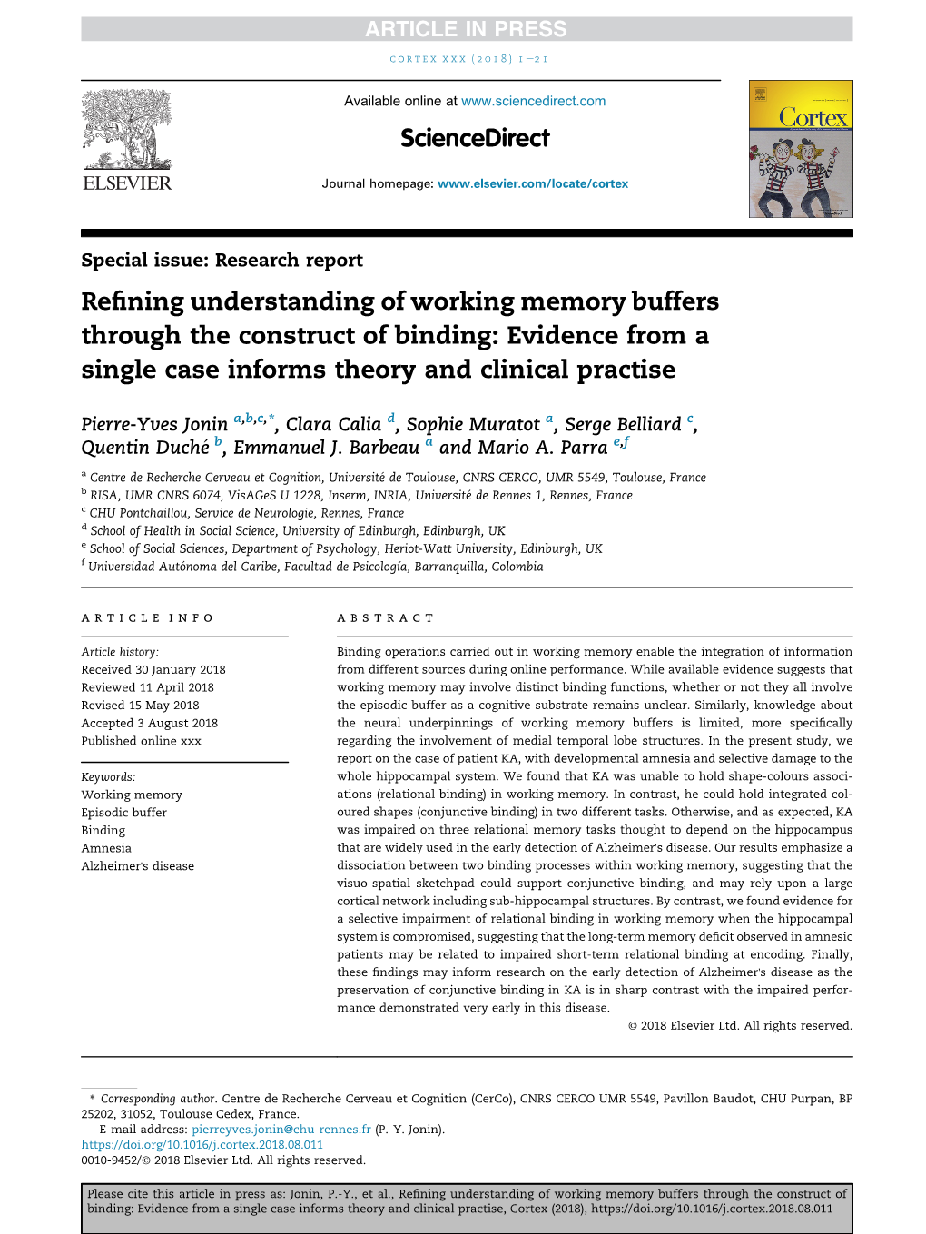 Refining Understanding of Working Memory Buffers Through the Construct of Binding