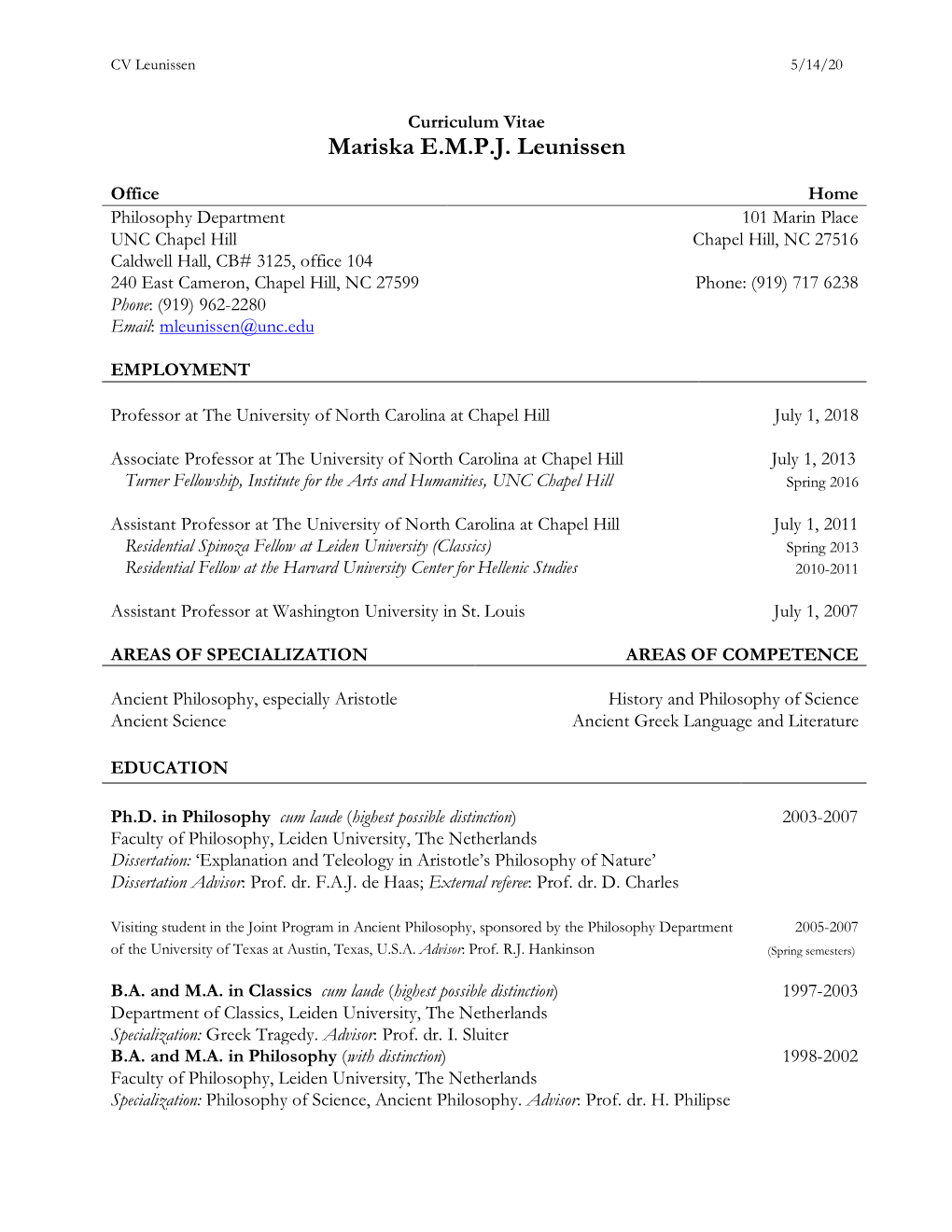 Curriculum Vitae Mariska E.M.P.J