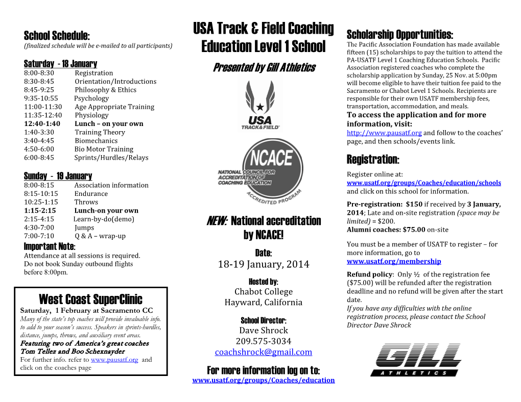 USA Track & Field Coaching Education Level 1 School