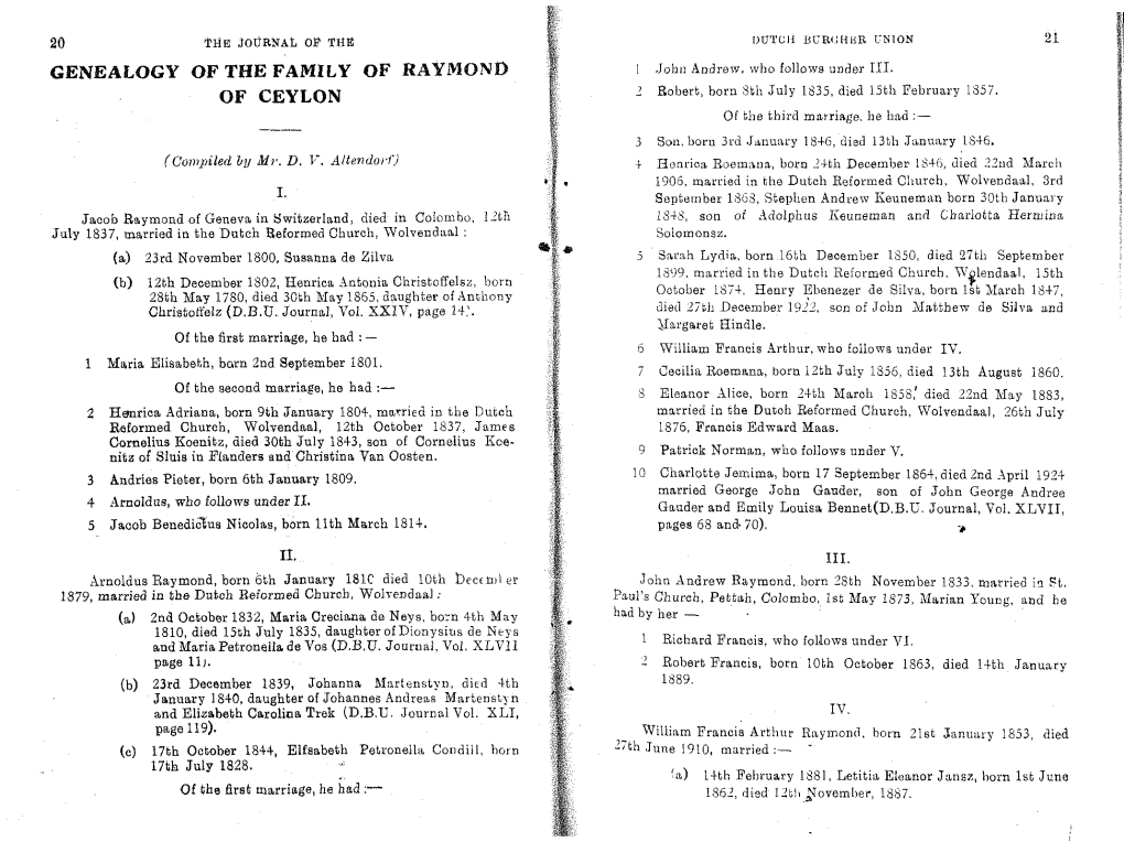 Genealogy of the Family of Raymond of Ceylon