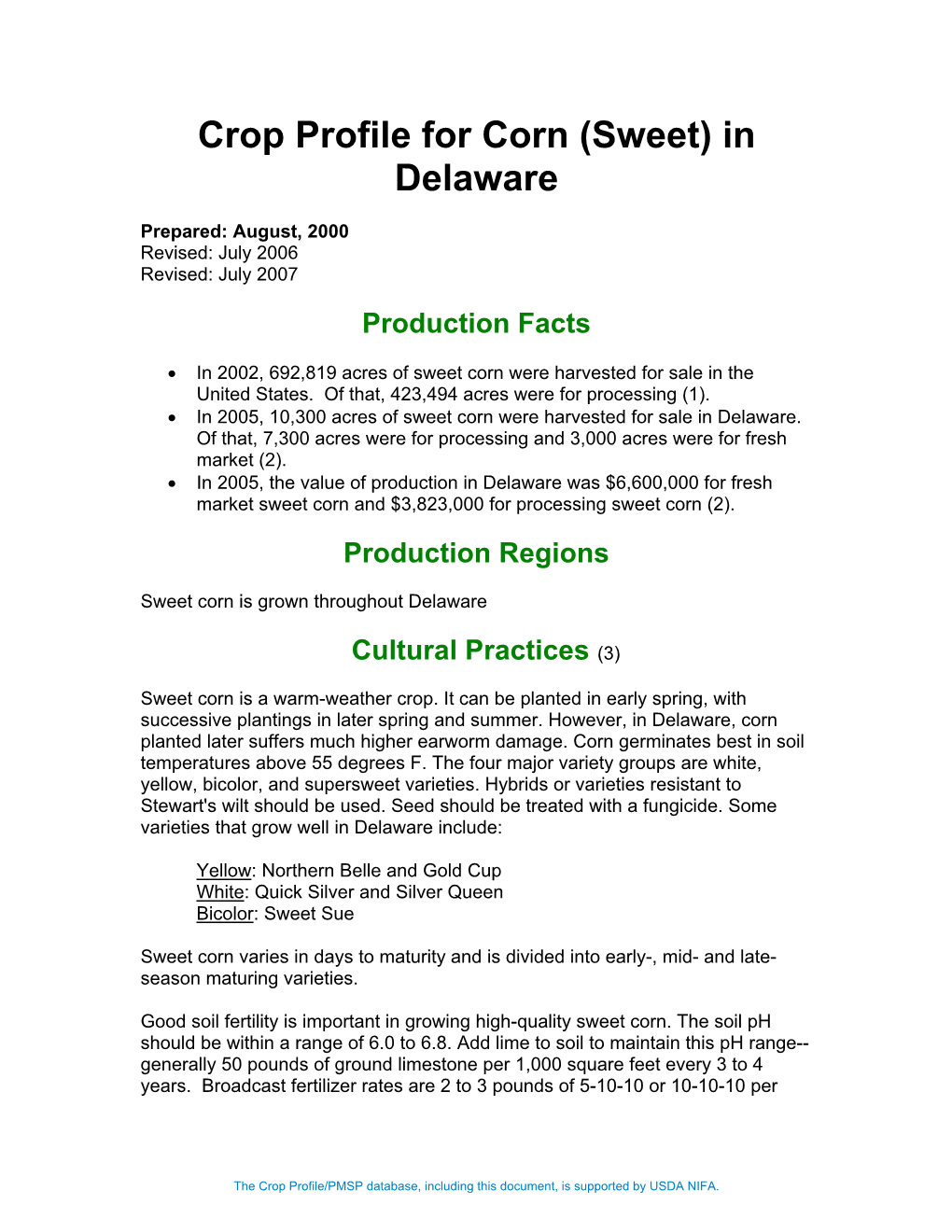 Crop Profile for Corn (Sweet) in Delaware