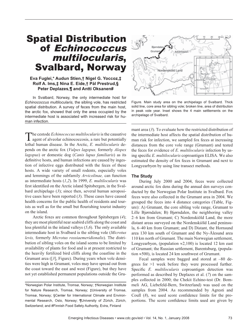 Of Echinococcus Multilocularis, Svalbard, Norway Eva Fuglei,* Audun Stien,† Nigel G