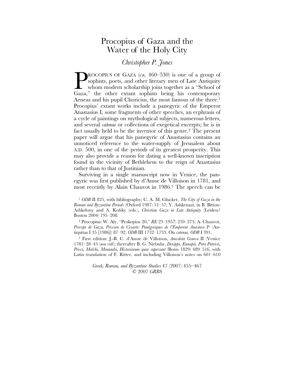Procopius of Gaza and the Water of the Holy City Christopher P