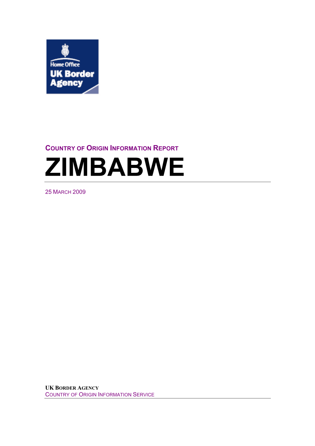 Country of Origin Information Report Zimbabwe March 2009