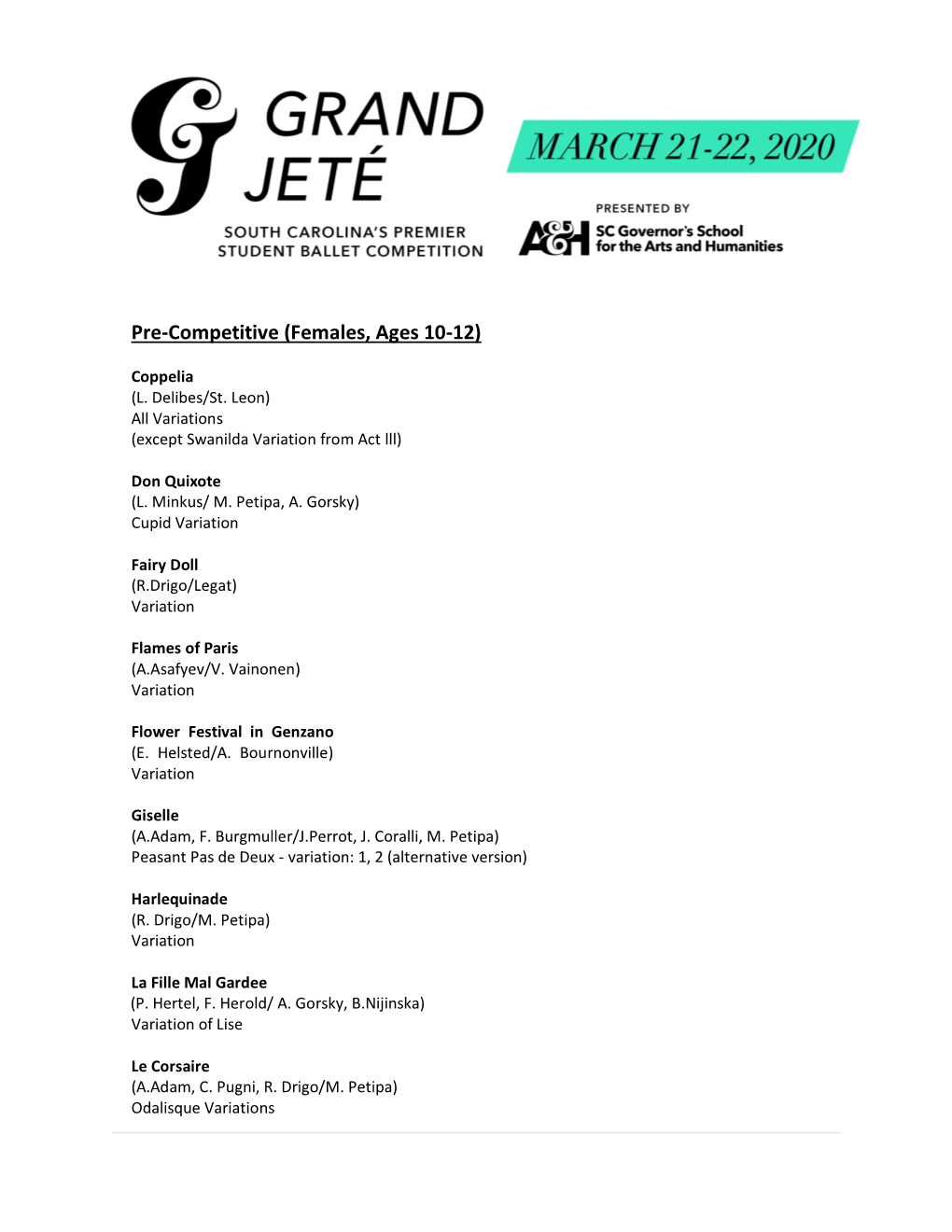 Grand Jete 2020 Repertoire List