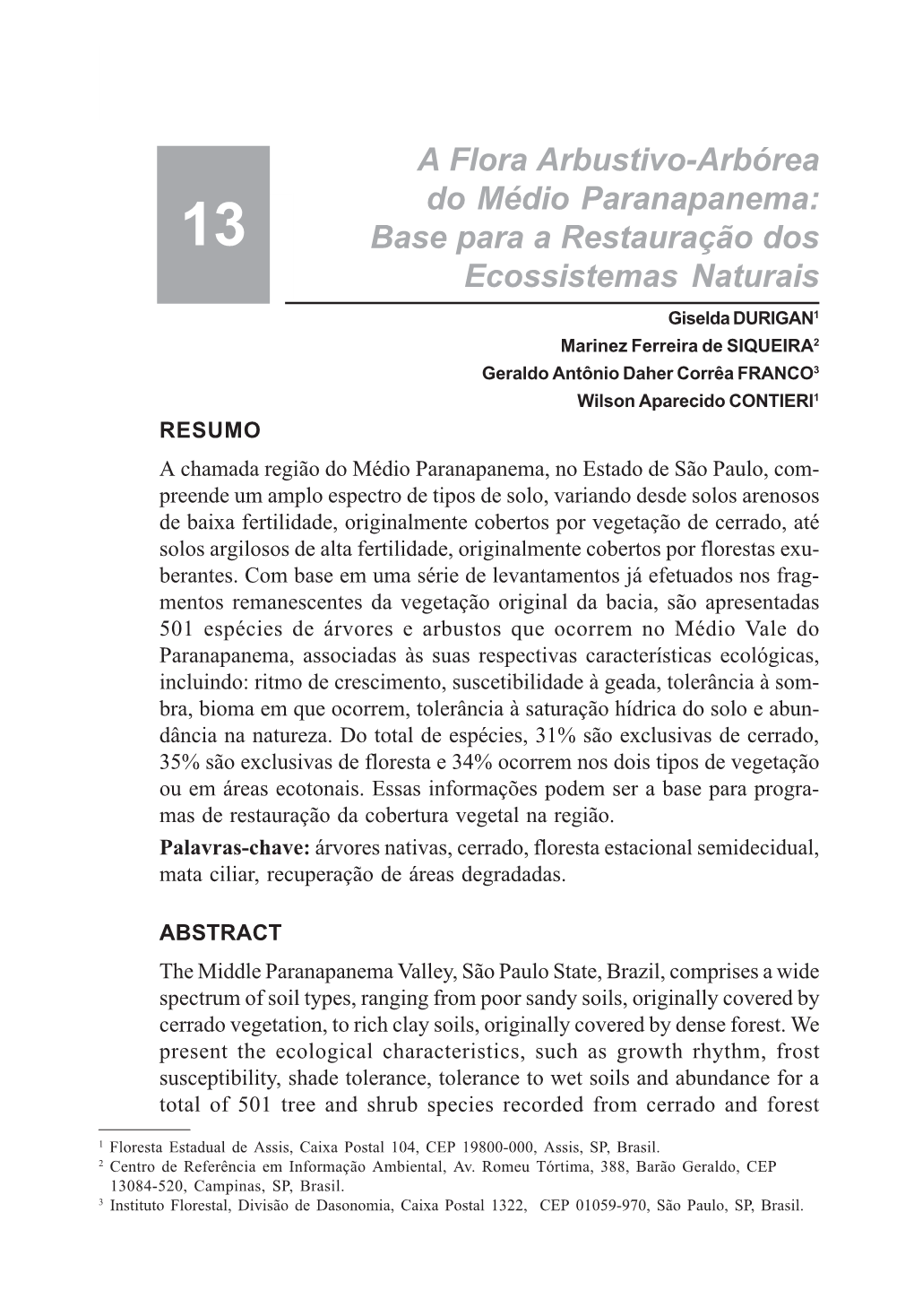 A Flora Arbustivo-Arbórea Do Médio Paranapanema: Base Para a Restauração Dos Ecossistemas Naturais – 199