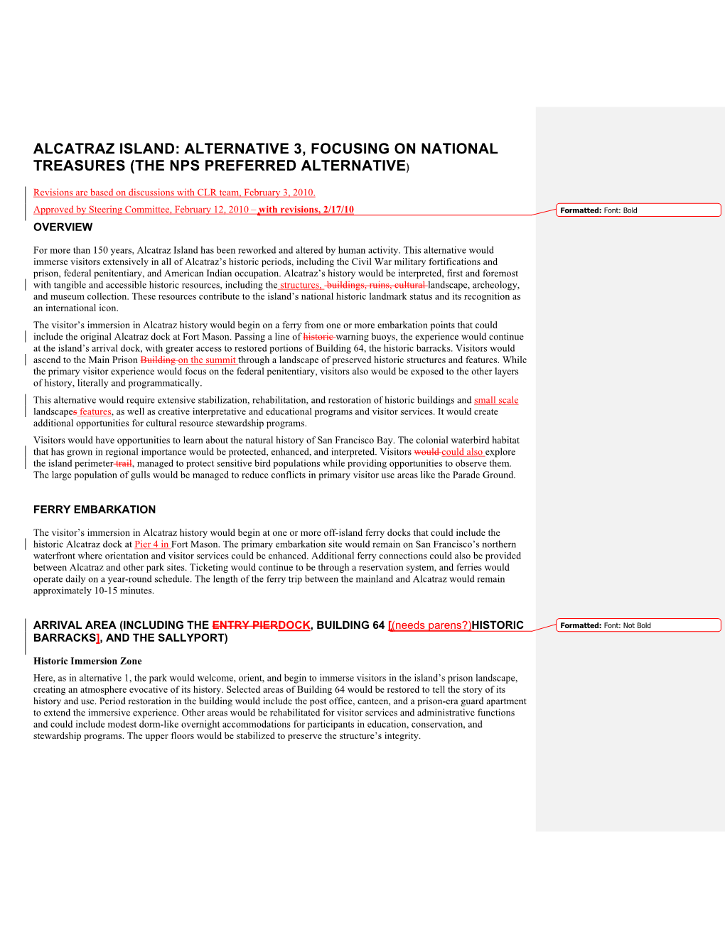 Alcatraz Island: Alternative 3, Focusing on National Treasures (The Nps Preferred Alternative)