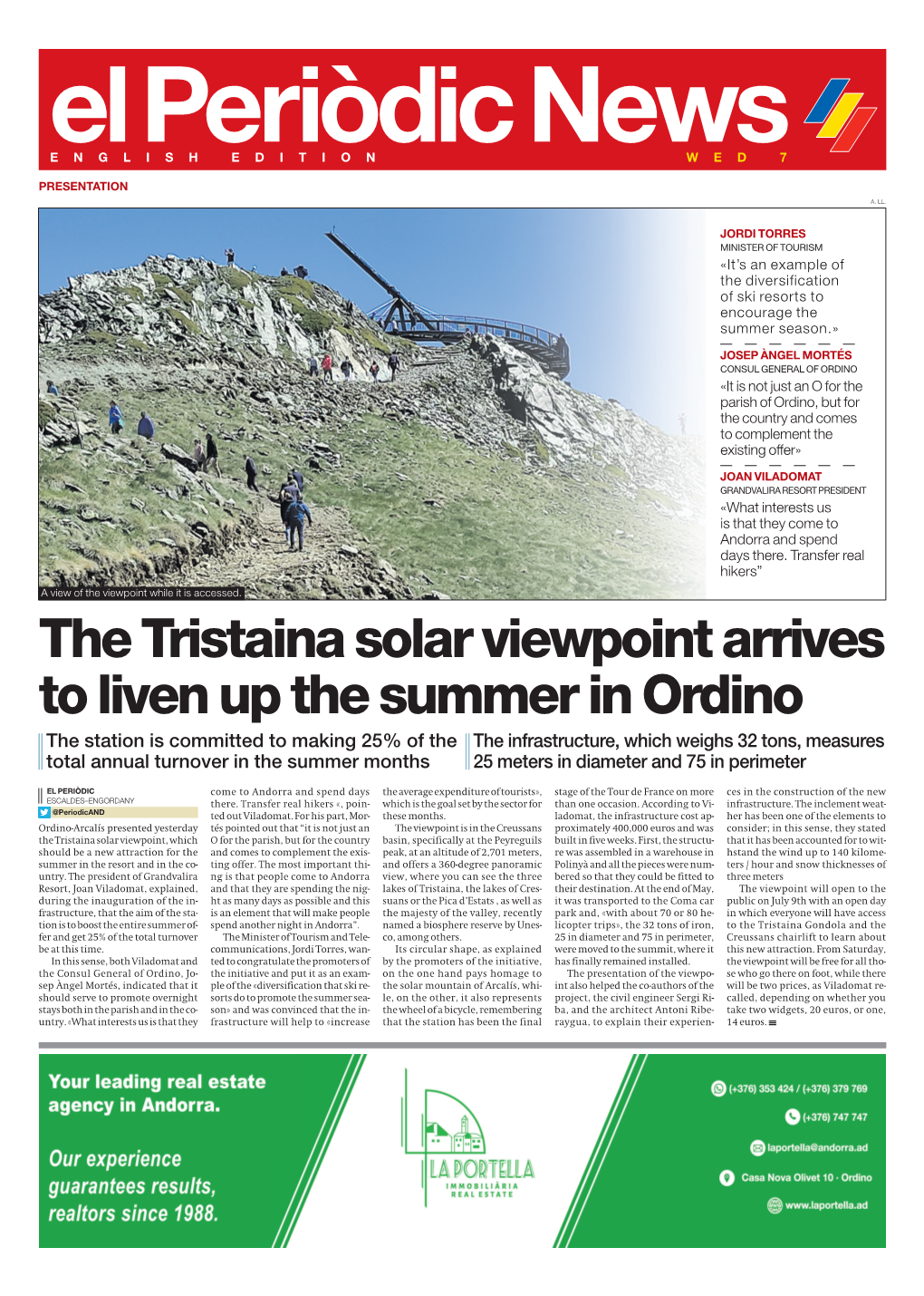 The Tristaina Solar Viewpoint Arrives to Liven up the Summer in Ordino