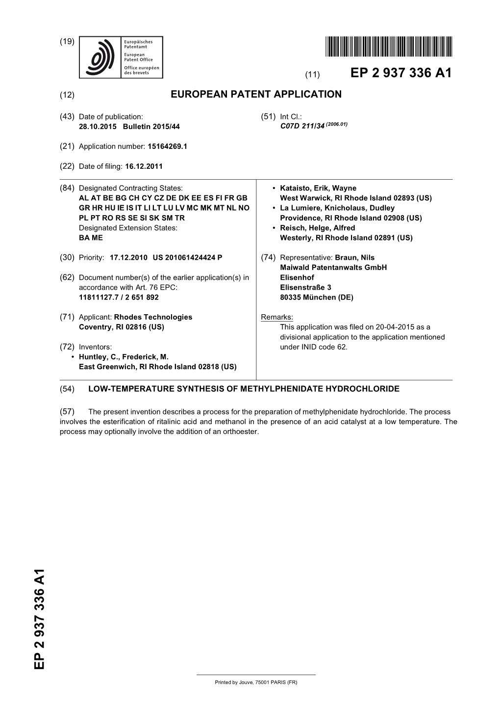 Low-Temperature Synthesis of Methylphenidate Hydrochloride