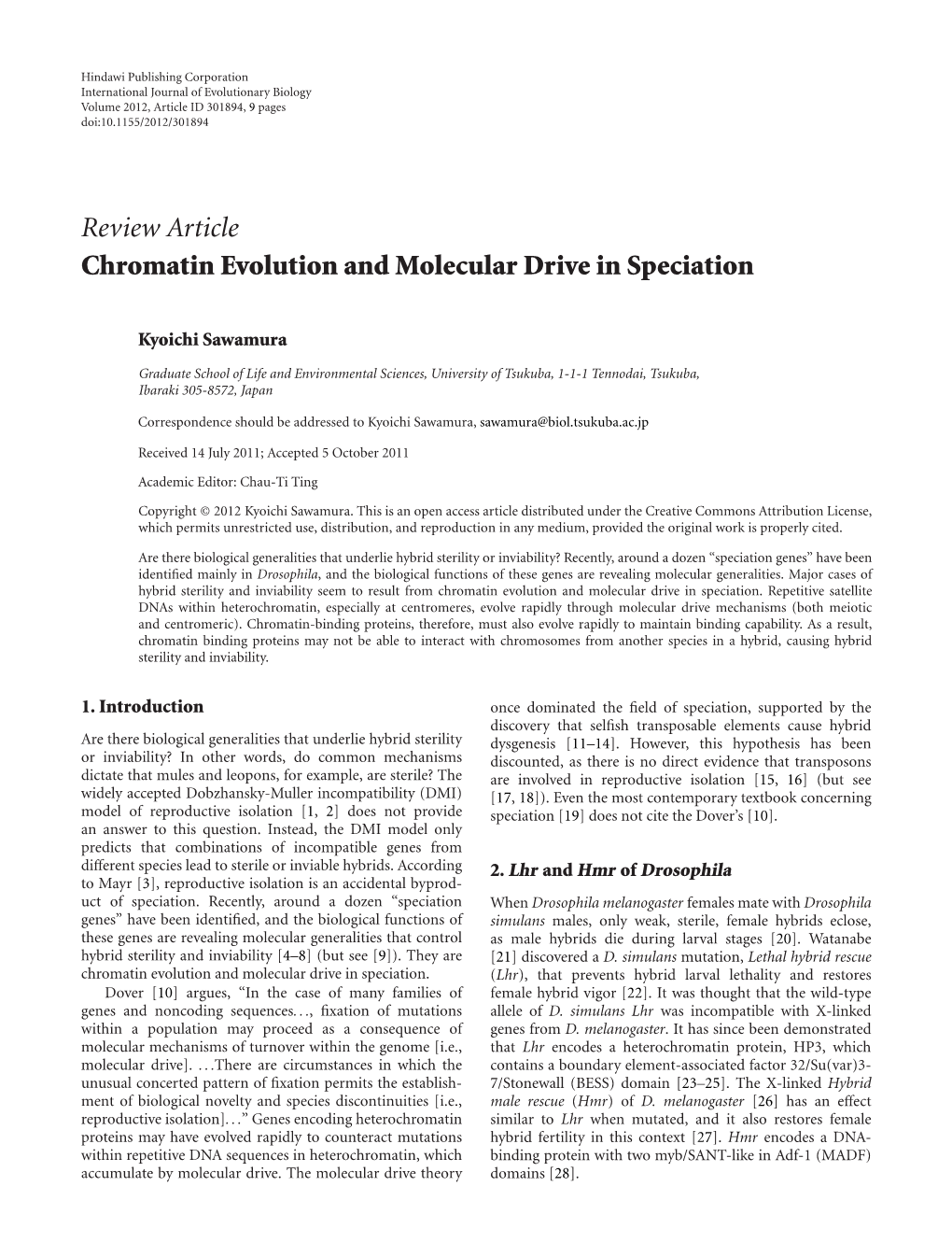 Chromatin Evolution and Molecular Drive in Speciation