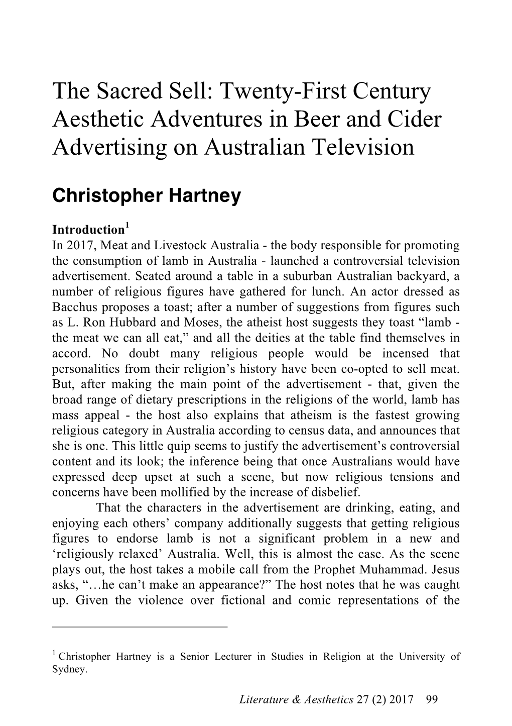 Twenty-First Century Aesthetic Adventures in Beer and Cider Advertising on Australian Television