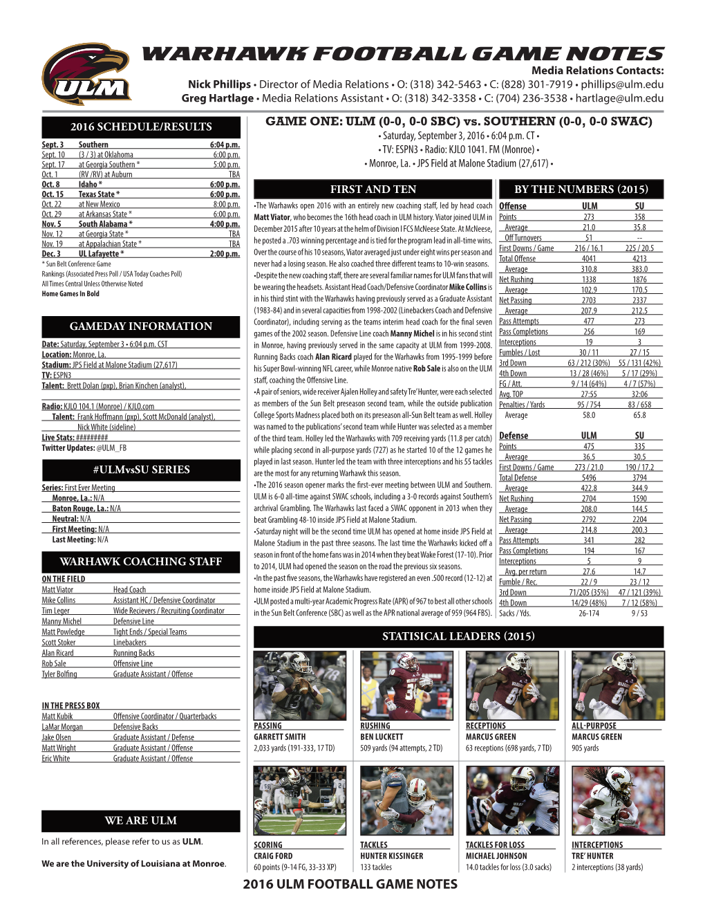 Warhawk Football Game Notes