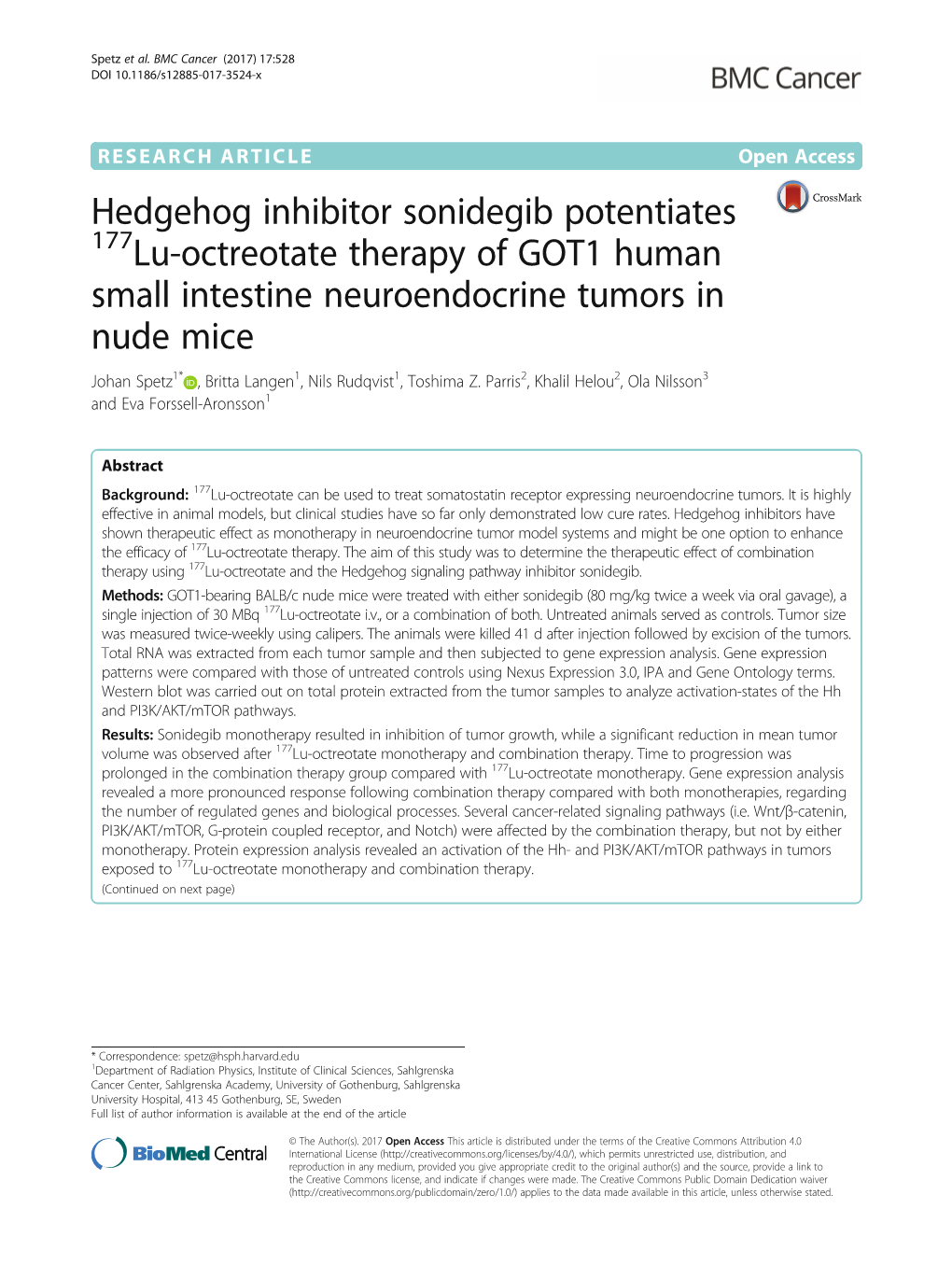 Hedgehog Inhibitor Sonidegib Potentiates 177Lu-Octreotate