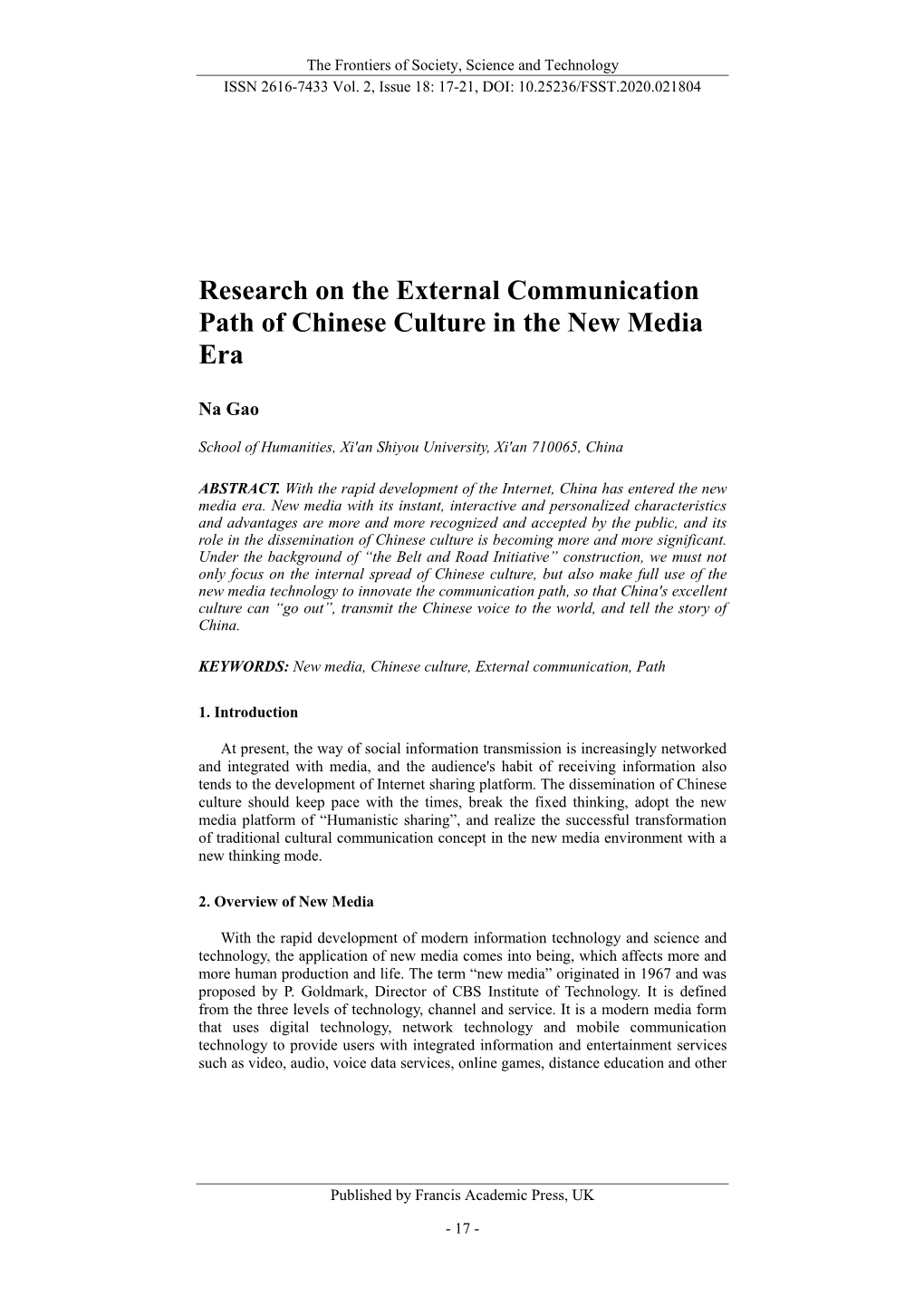 Research on the External Communication Path of Chinese Culture in the New Media Era