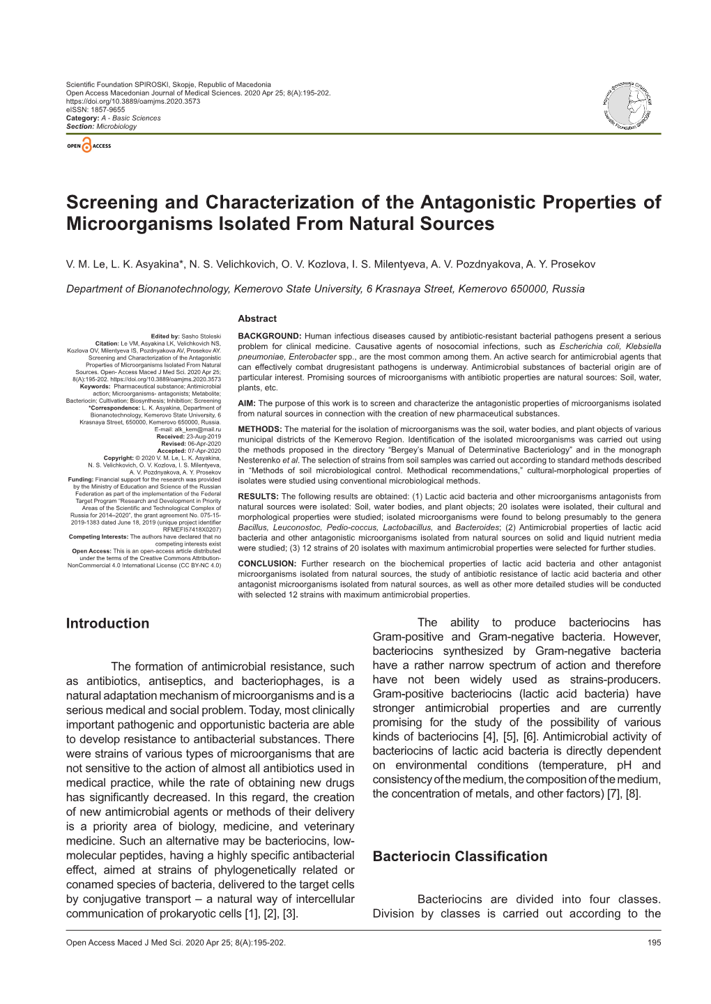 Screening and Characterization of the Antagonistic Properties of Microorganisms Isolated from Natural Sources
