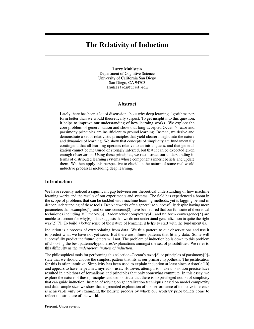 The Relativity of Induction