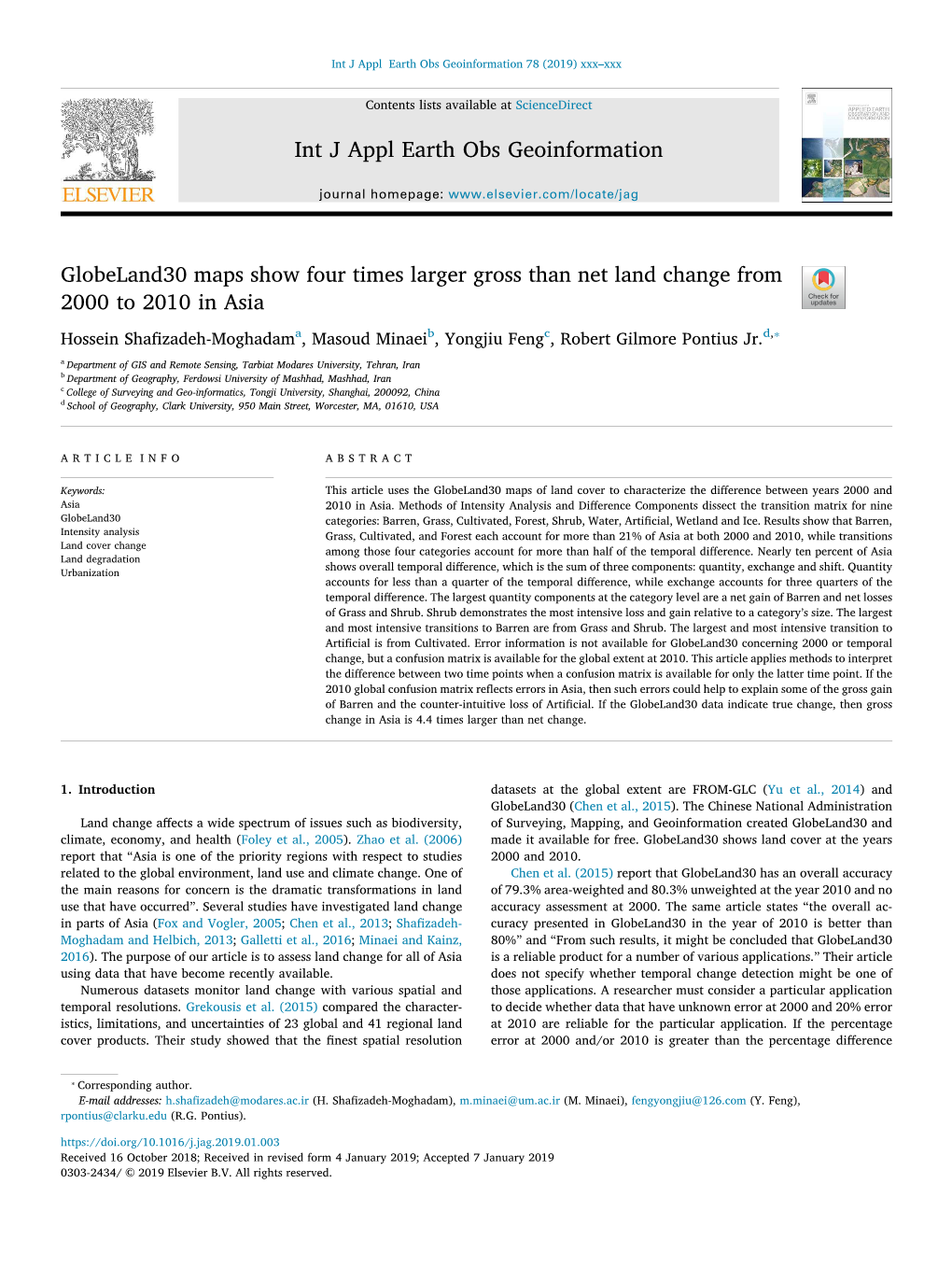 Globeland30 Maps Show Four Times Larger Gross Than Net Land Change from 2000 to 2010 in Asia T