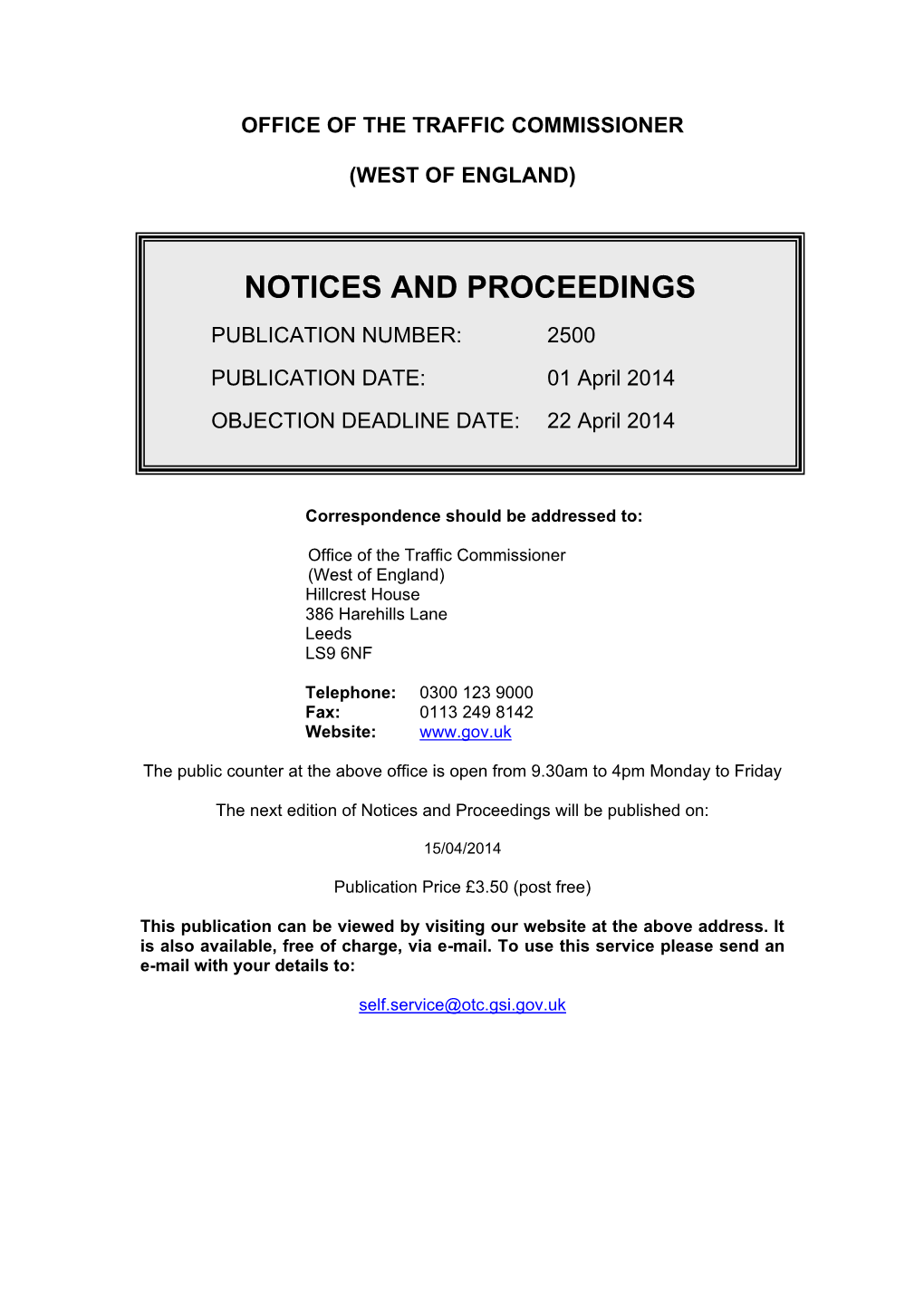 Notices and Proceedings: West of England: 1 April 2014