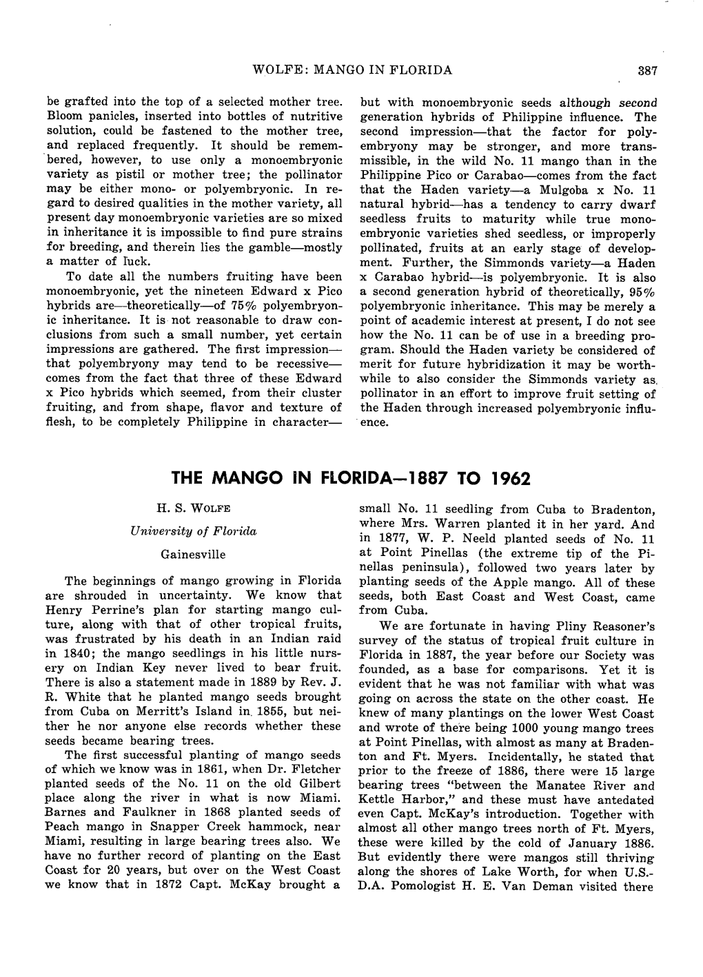 The Mango in Florid A-1887 to 1962