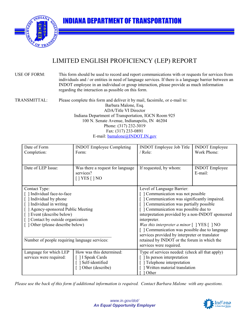 Limited English Proficiency (Lep) Report