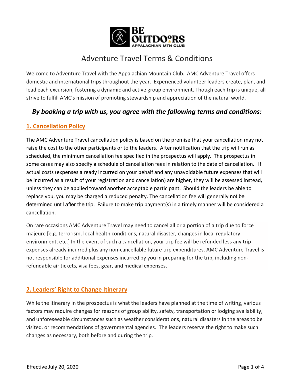 AMC Adventure Travel Terms & Conditions