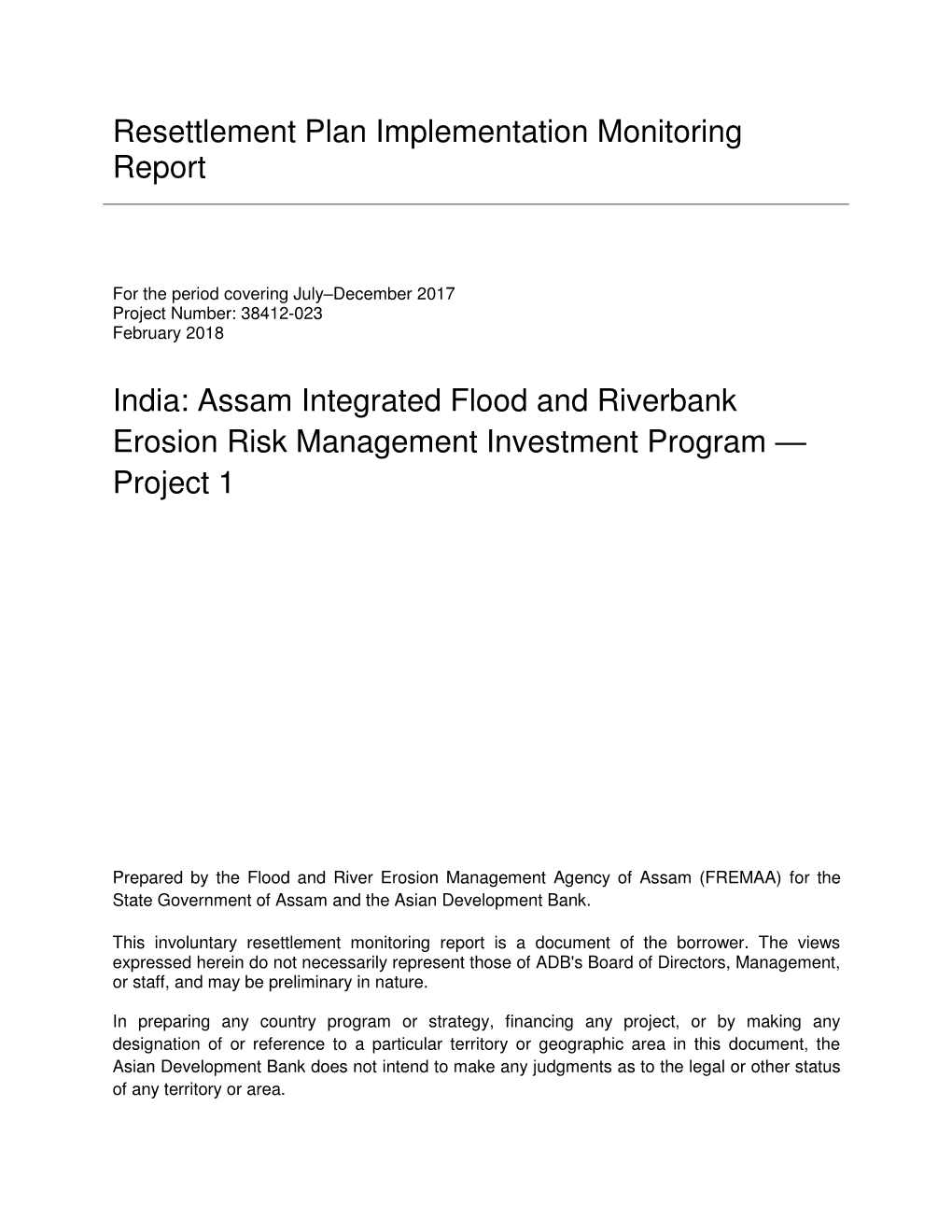 Assam Integrated Flood and Riverbank Erosion Risk Management Investment Program — Project 1