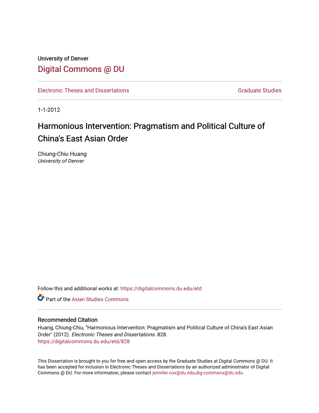 Harmonious Intervention: Pragmatism and Political Culture of China's East Asian Order