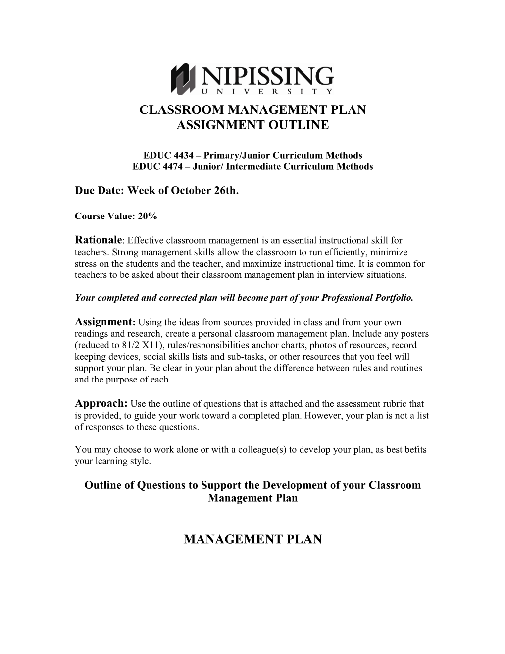 Classroom Management Plan s1