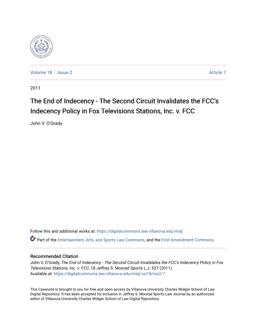 The Second Circuit Invalidates the FCC's Indecency Policy in Fox Televisions Stations, Inc