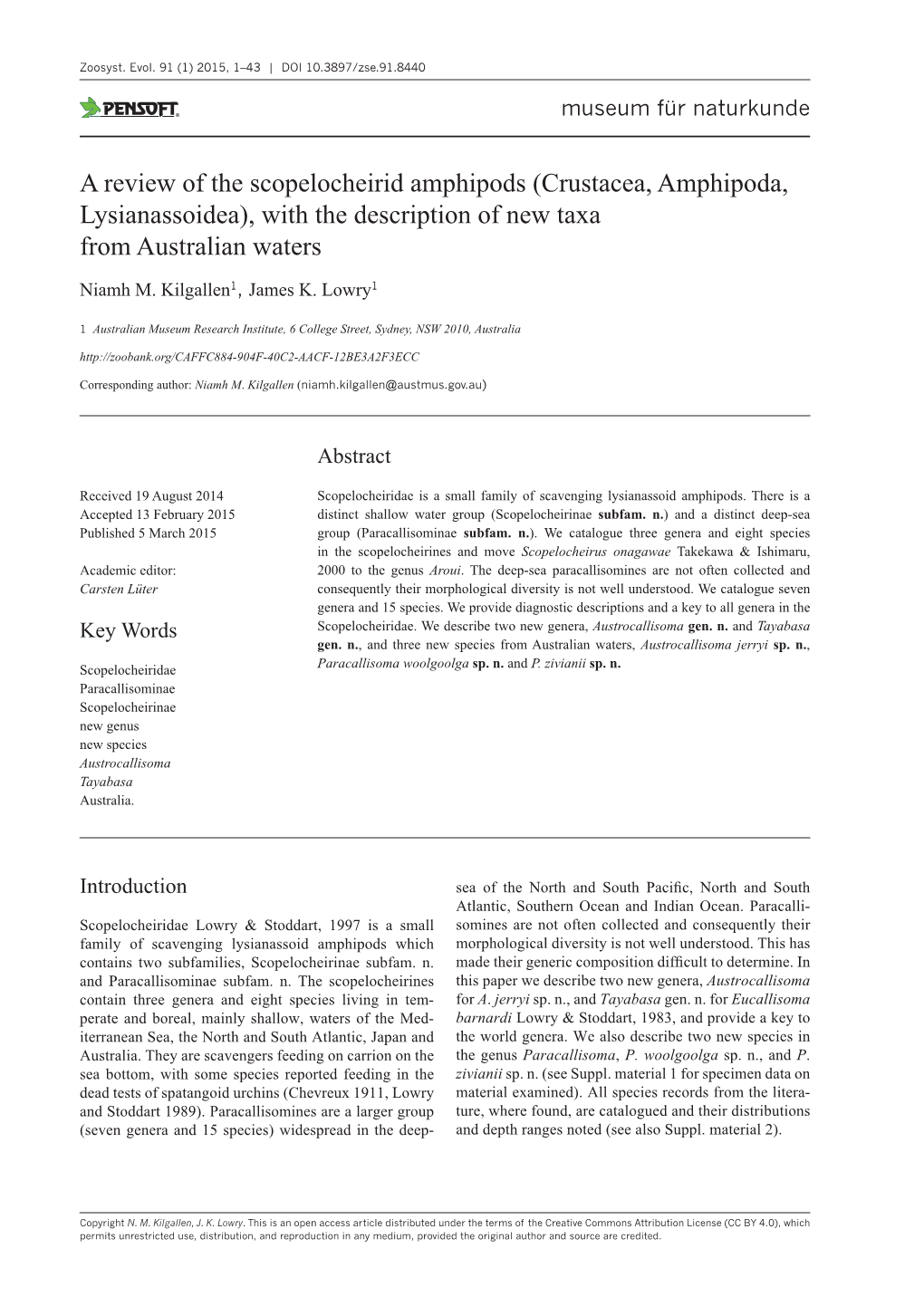 A Review of the Scopelocheirid Amphipods (Crustacea, Amphipoda, Lysianassoidea), with the Description of New Taxa from Australian Waters