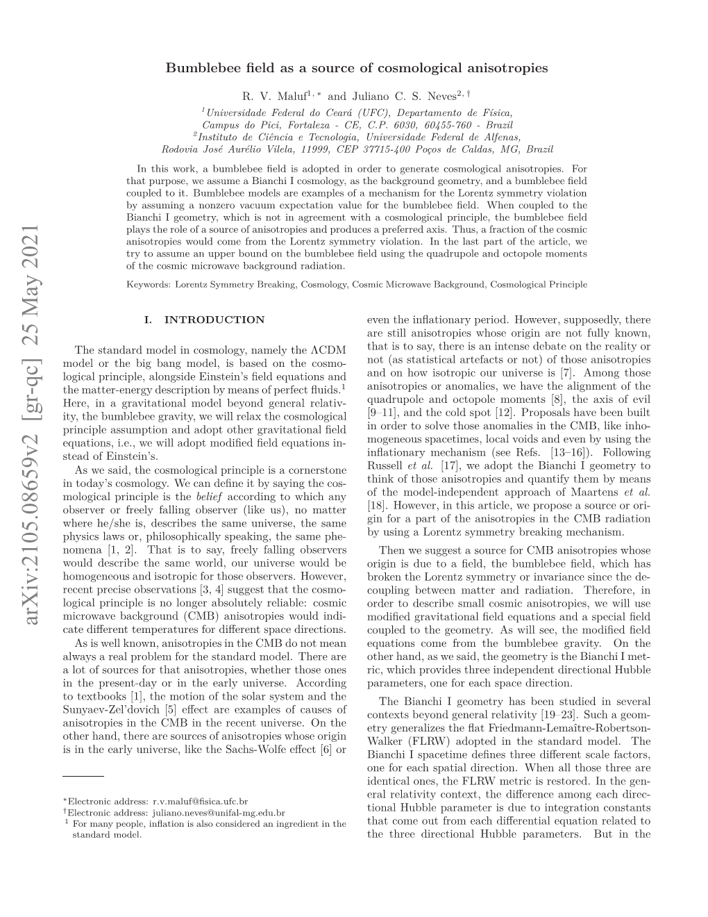 Arxiv:2105.08659V2 [Gr-Qc] 25 May 2021 Ntdyscsooy Ecndﬁei Ysyn H Cos- the the Saying by Is It Principle Deﬁne Mological Can We Cosmology