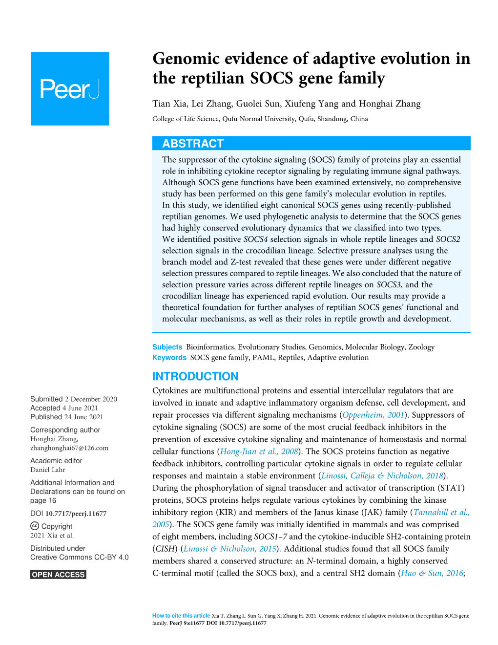 Genomic Evidence of Adaptive Evolution in the Reptilian SOCS Gene Family