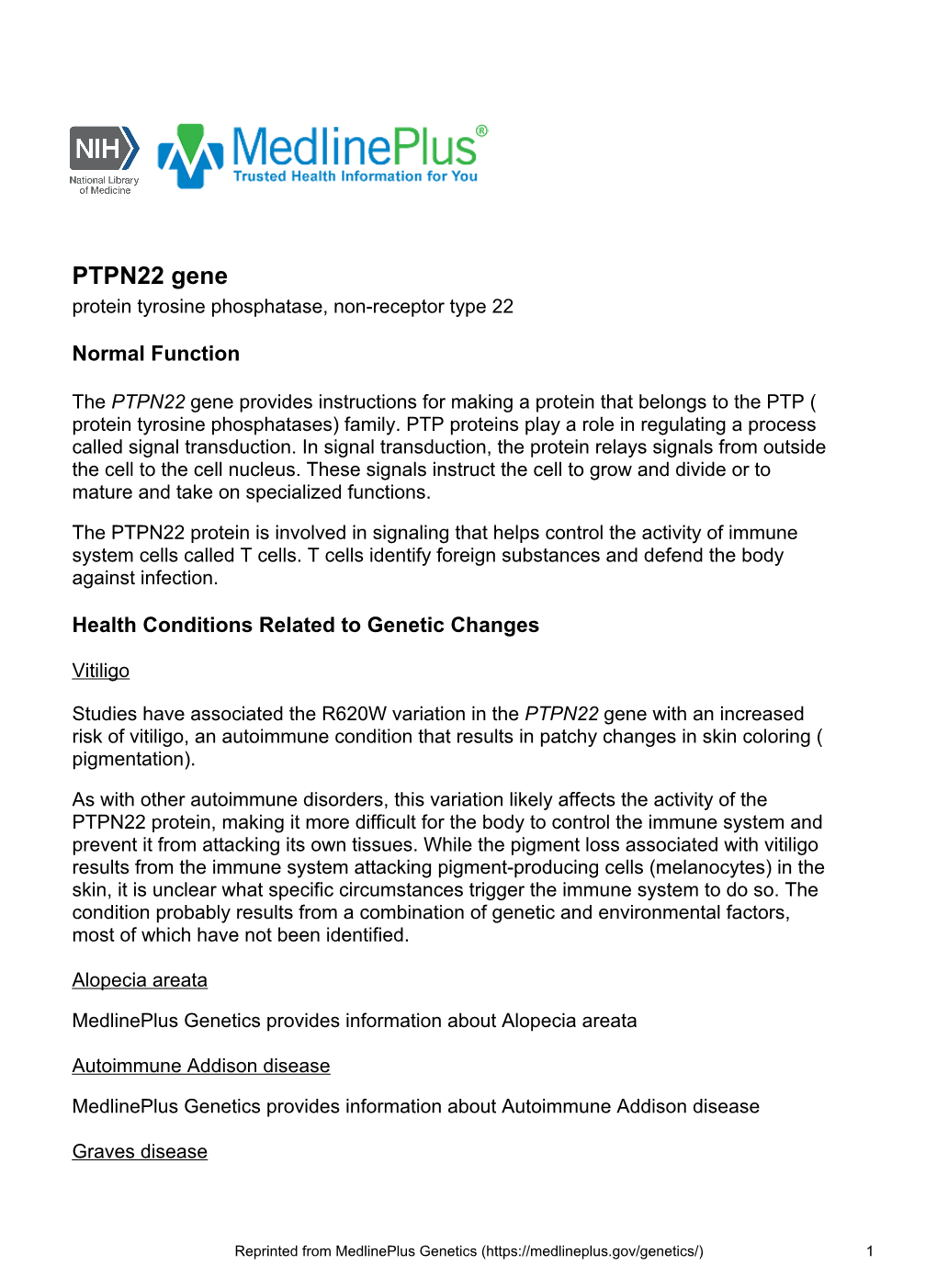 PTPN22 Gene Protein Tyrosine Phosphatase, Non-Receptor Type 22