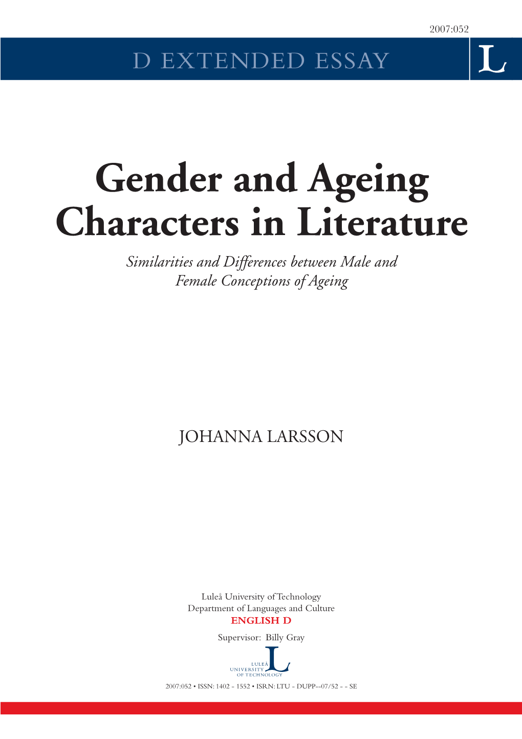 Gender and Ageing Characters in Literature Similarities and Differences Between Male and Female Conceptions of Ageing