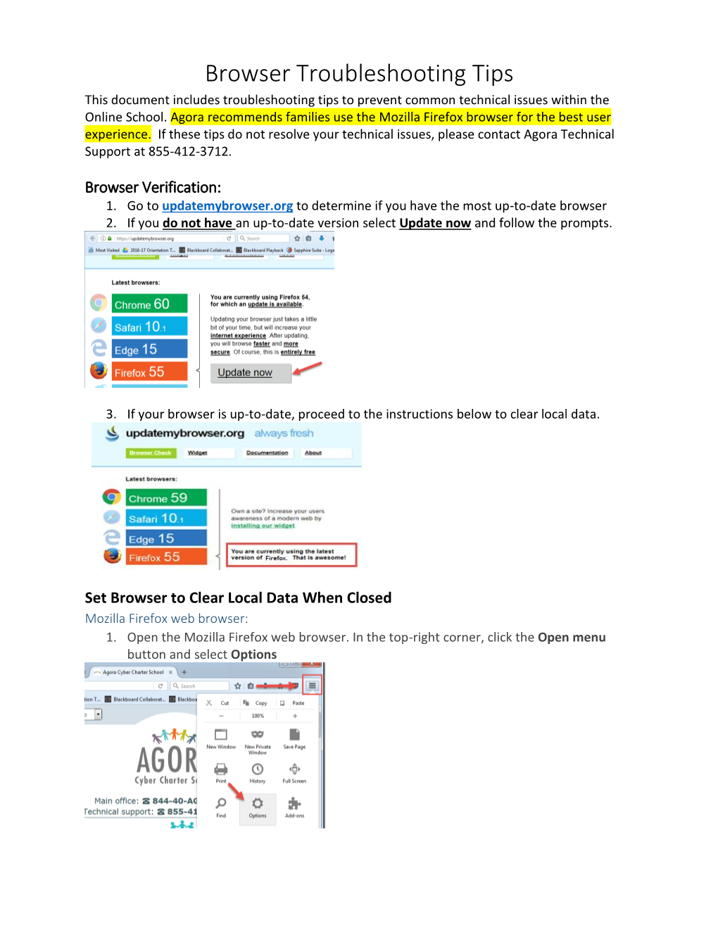 Browser Troubleshooting Tips This Document Includes Troubleshooting Tips to Prevent Common Technical Issues Within the Online School