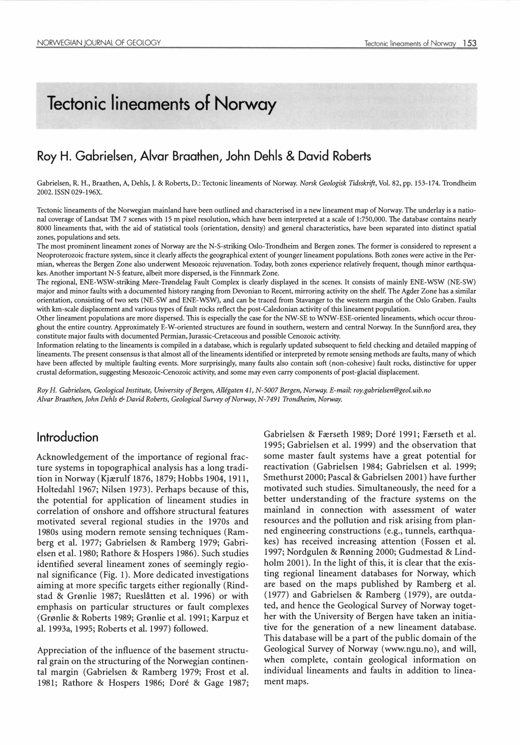 Tectonic Lineaments of Norway 153