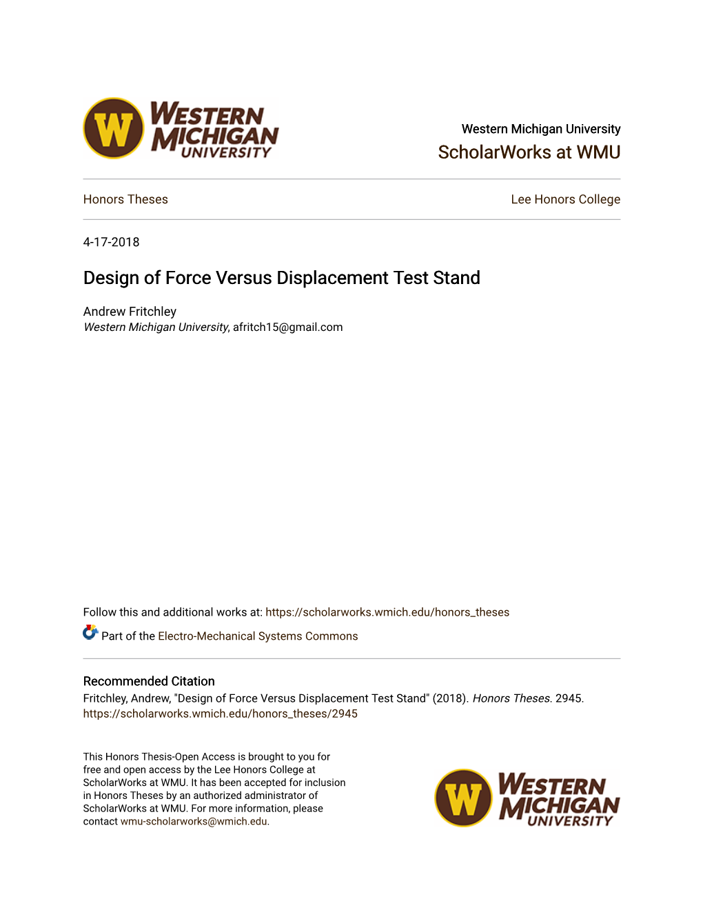 Design of Force Versus Displacement Test Stand