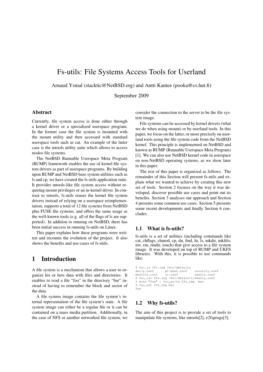 Fs-Utils: File Systems Access Tools for Userland