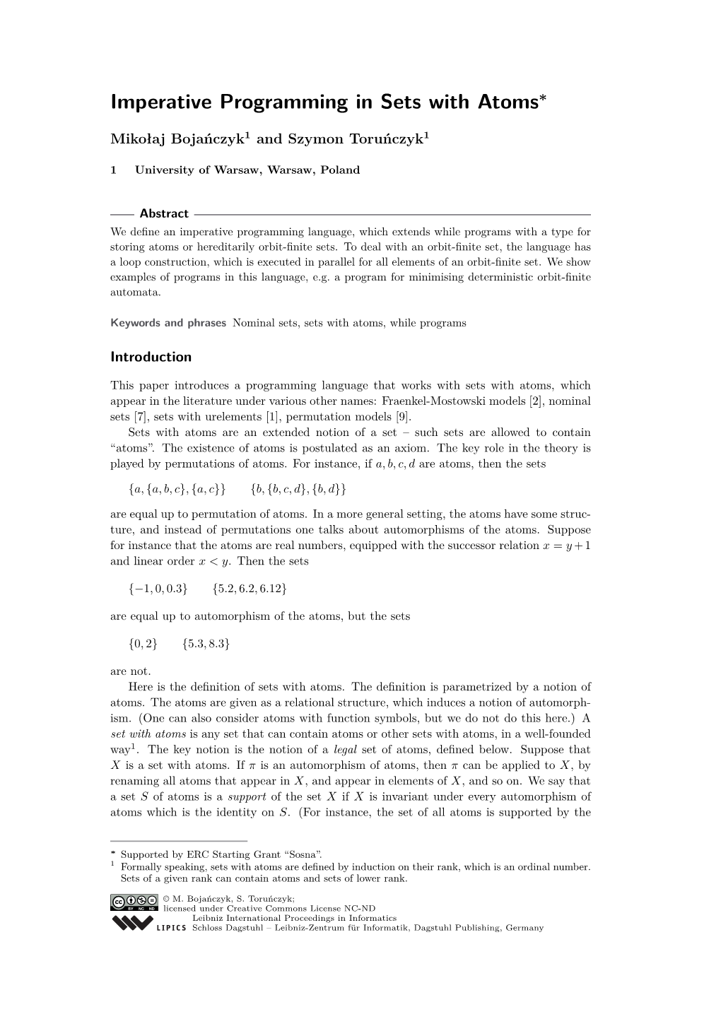 Imperative Programming in Sets with Atoms∗