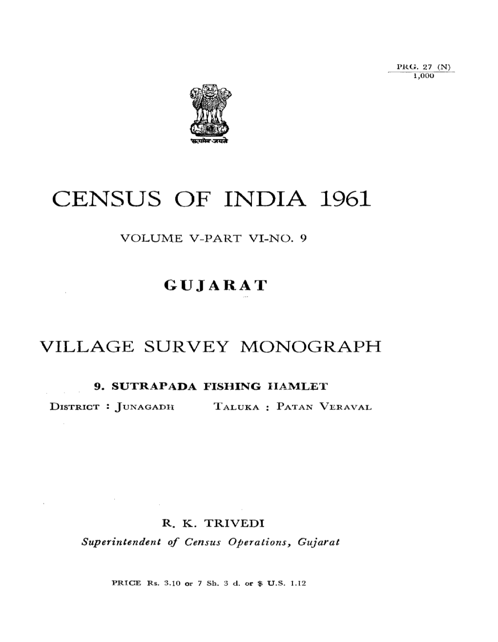 Village Survey Monograph, Sutrapada Fishing Hamlet, Part VI, No-9, Vol-V