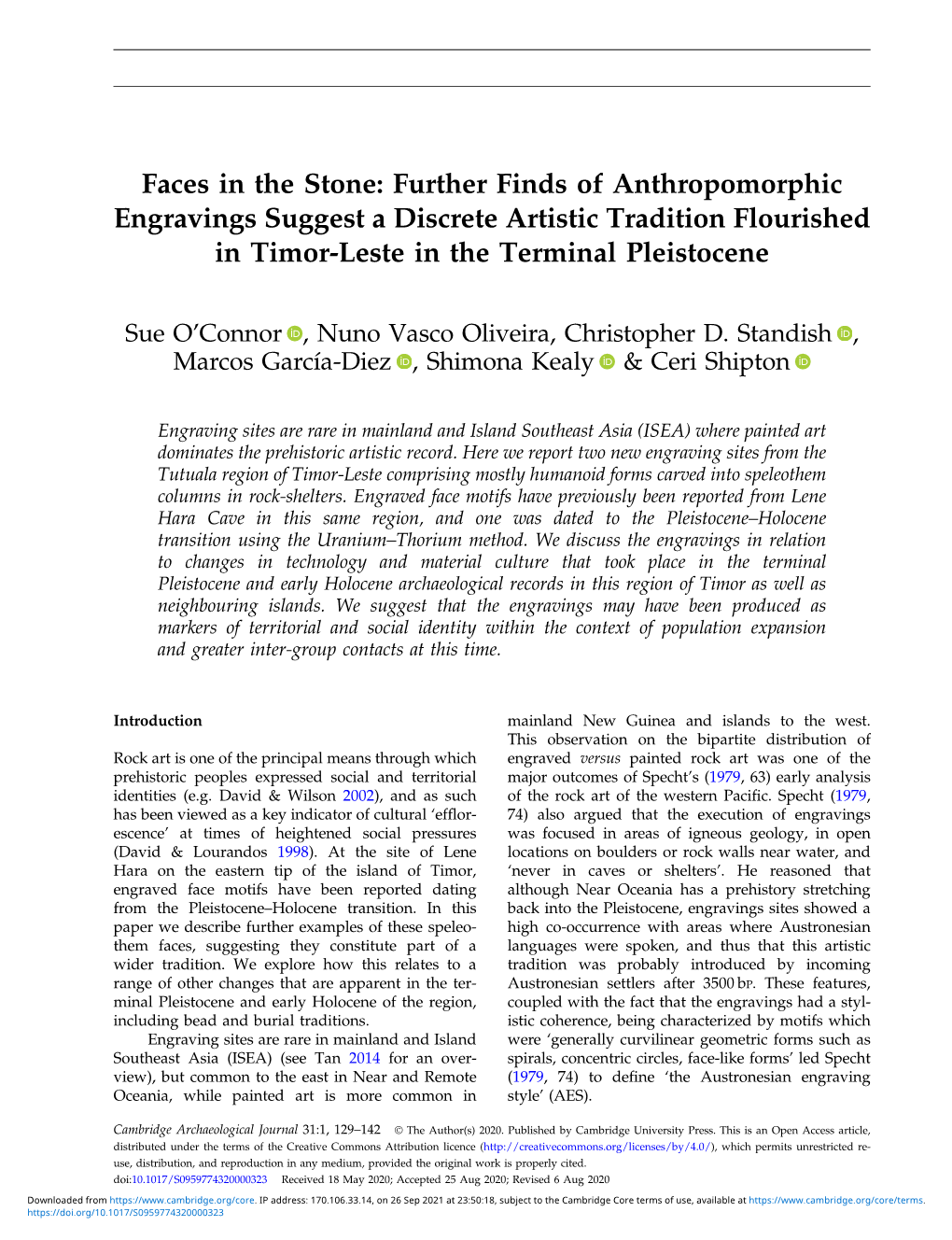 Faces in the Stone: Further Finds of Anthropomorphic Engravings Suggest a Discrete Artistic Tradition Flourished in Timor-Leste in the Terminal Pleistocene