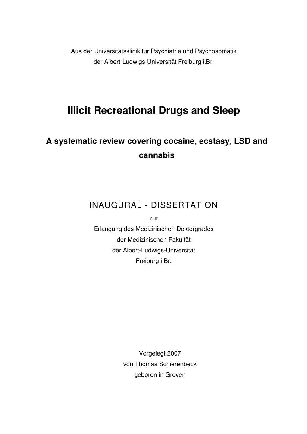 Illicit Recreational Drugs and Sleep