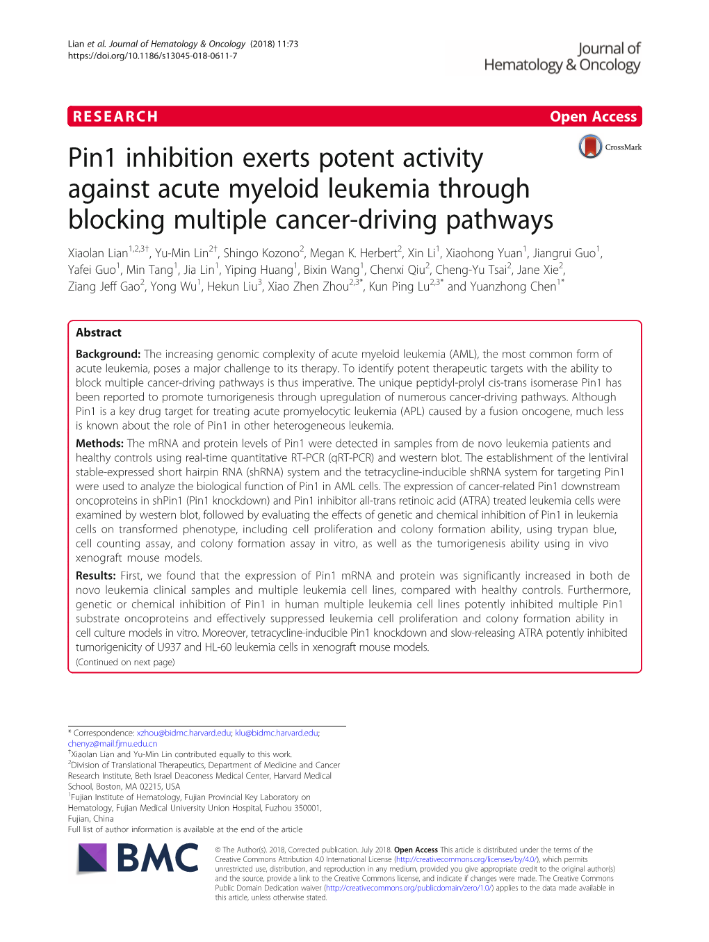 Pin1 Inhibition Exerts Potent Activity Against Acute Myeloid Leukemia