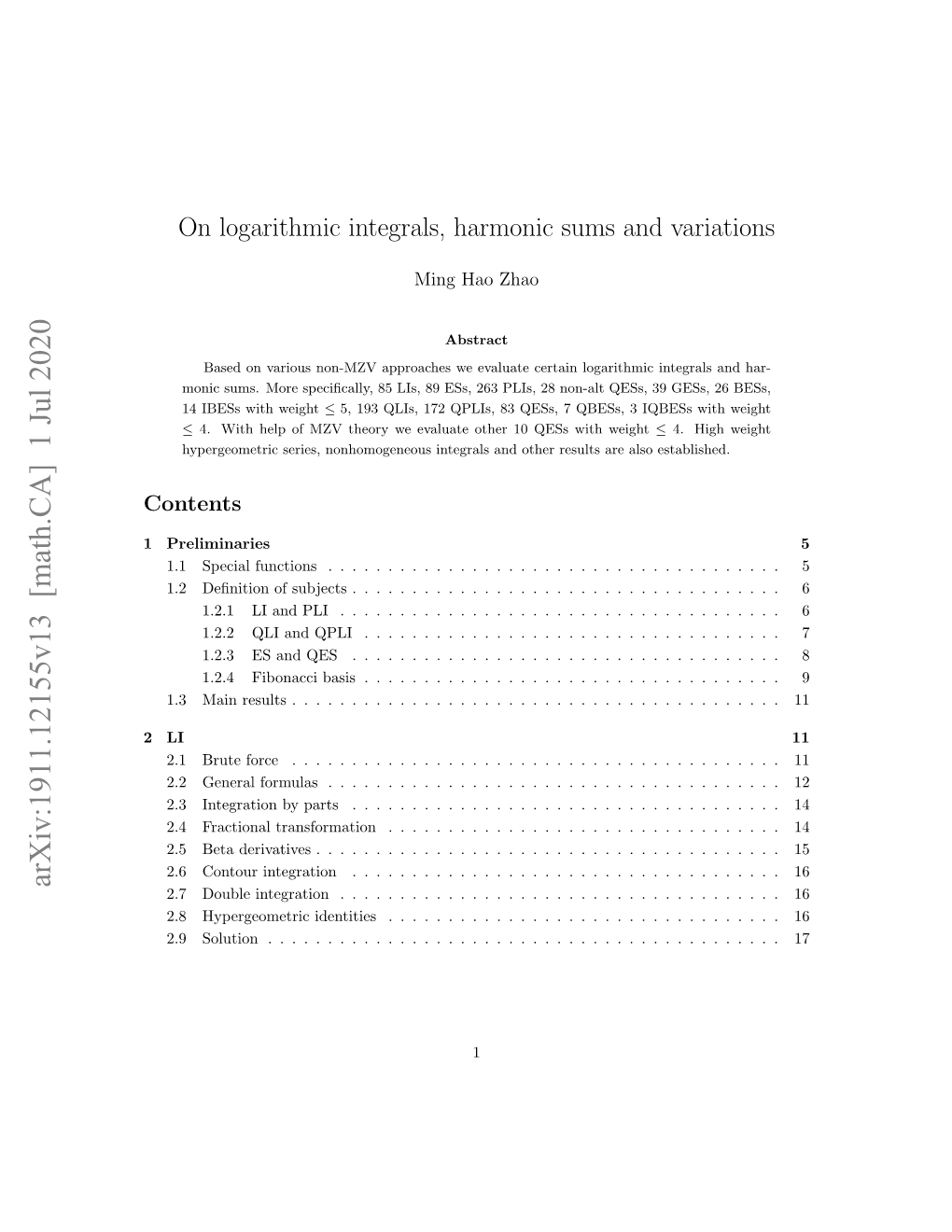 Arxiv:1911.12155V13 [Math.CA] 1 Jul 2020 2.7 Double Integration